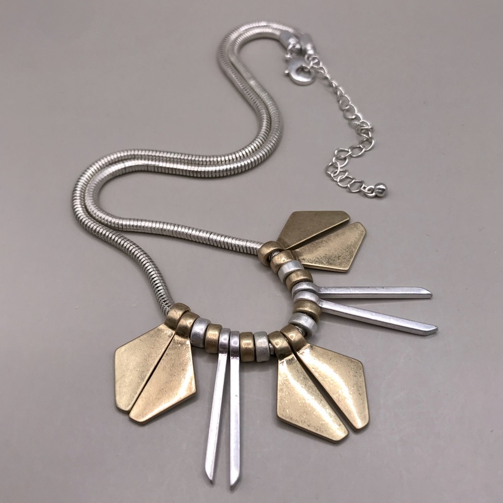Chic Silver and Gold-Tone Geometric Necklace